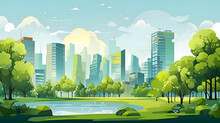 Summer City Park Landscape Flat Design Background