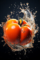 Poster - An vibrant image of a Persimmon splashed in bright paint, symbolizing freshness and health.  Generative AI technology.