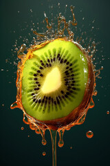 Poster - An vibrant image of a Kiwifruit splashed in bright paint, symbolizing freshness and health.  Generative AI technology.