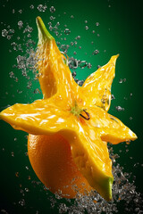 Aufkleber - An vibrant image of a Star fruit splashed in bright paint, symbolizing freshness and health.  Generative AI technology.