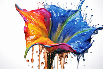 Poster - An abstract surreal photograph of a Datura (Datura spp.) splashed in bright paint,  Generative AI technology.