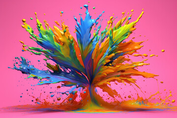 Fototapete - An abstract surreal photograph of a Cannabis (Cannabis sativa) splashed in bright paint,  Generative AI technology.