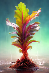 Poster - An abstract surreal photograph of a Mandrake (Mandragora officinarum) splashed in bright paint,  Generative AI technology.