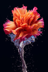 Aufkleber - An abstract surreal photograph of a Carnation splashed in bright paint.  Generative AI technology.