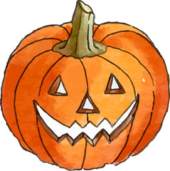 Poster - Halloween spooky pumpkin face watercolor