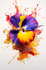 Aufkleber - An abstract surreal photograph of a Pansy splashed in bright paint.  Generative AI technology.