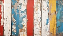 Texture Of Vintage Wood Boards With Cracked Paint In Multicolors. Generative Ai