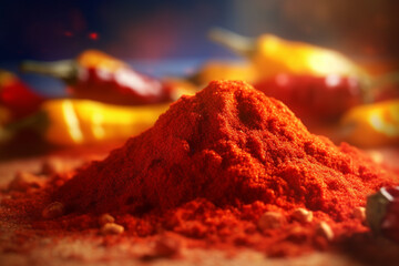 Aufkleber - A close-up shot of paprika powder, showcasing its vibrant red color and mild, sweet taste.  Generative AI technology.