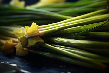 Poster - A close-up shot of lemongrass, featuring its long, slender stalks and fresh, lemony scent. Generative AI technology.
