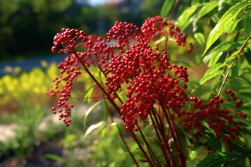 Poster - A photo showcasing ground sumac, with its deep red color and tangy, lemony flavor.  Generative AI technology.