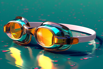 Fototapete - An image featuring a pair of swimming goggles, emphasizing their sleek design, adjustable straps, and tinted lenses.  Generative AI technology.