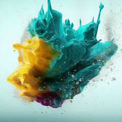 Fototapete - An abstract surreal photograph of a Amazonite splashed in bright paint.  Generative AI technology.