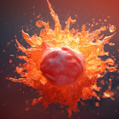 Fototapete - An abstract surreal photograph of a Sunstone splashed in bright paint.  Generative AI technology.