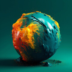 Leinwandbilder - An abstract surreal photograph of a Chrysocolla splashed in bright paint.  Generative AI technology.