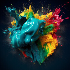 Fototapete - An abstract surreal photograph of a Chrysocolla splashed in bright paint.  Generative AI technology.