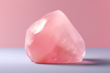 Poster - A vibrant image featuring Rose quartz, highlighting its pale pink color, smooth texture, and its reputation as the stone of love and compassion.  Generative AI technology.