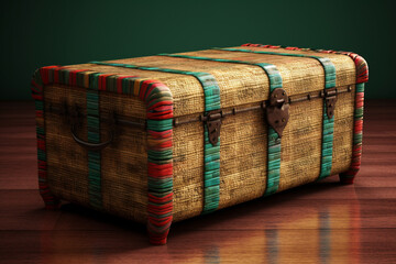 Leinwandbilder - An image capturing a woven storage trunk, made from natural fibers like jute or banana leaf, with a hinged lid, providing ample space for storing blankets,  Generative AI technology.