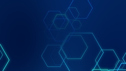 Poster - Abstract hexagon geometric blue neon lights technology dark background.
