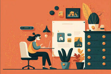 illustration woman learning new skills.