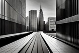 Fototapeta Londyn - city skyscrapers, A sleek and minimalist black and white modern building facade stands proudly against the city skyline. 