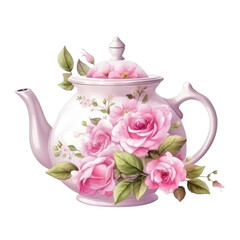 Wall Mural - Watercolor teapot with flowers isolated