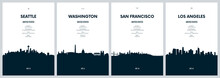 Travel Vector Set With City Skylines Seattle, Washington, San Francisco, Los Angeles, Detailed City Skylines Minimalistic Graphic Artwork