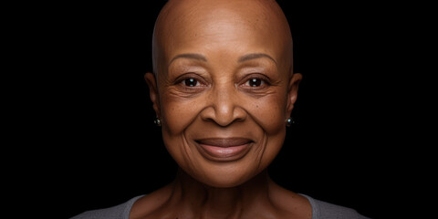 A beautiful bald woman undergoing chemotherapy in the prevention and treatment of breast cancer.