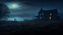 Spooky Old Farm House In The Moonlight 