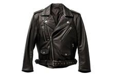 black leather jacket on white background