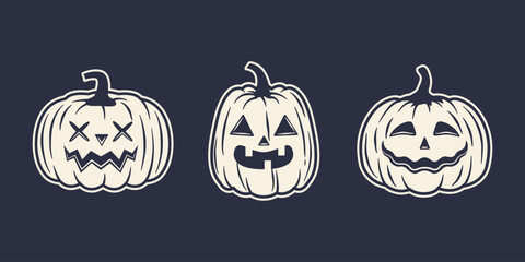 Wall Mural - Halloween icons set. Halloween pumpkins icons isolated on black background. Vector illustration