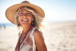 © FrankBoston - Youthful mature woman having fun at the beach, generative ai