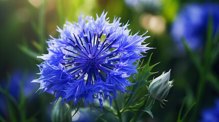 Cornflower Spring Delight. Delightful moments captured through the Cornflower flowers in a spring garden. invoking a sense of joy and wonder. Generative ai