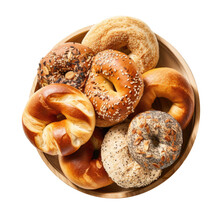 Delicious Basket Of Bagels Isolated On A Transparent Background 
