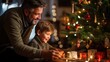 © OKAN - Happy boy decorating the Christmas tree with his father.