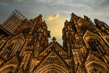 Wall Mural - Cologne Cathedral unusual angle against transparent sky.