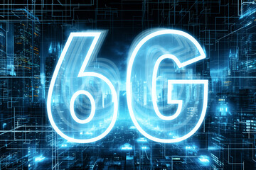 Poster - 6G network symbol on a blue background. Generative AI
