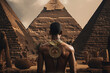 Pharaoh in front of pyramid, history and fantasy concept. Generative AI