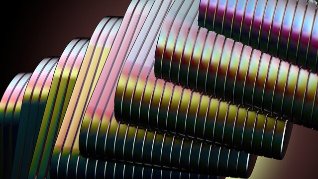 Wall Mural -  - Elegant and Modern 3D Rendering image background of a rainbow with stacked metal plates rotating regularly