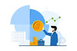 The concept of Invest wisely. Humans invest money in growing stocks and bonds and make profits. Competent entrepreneur managing finances. Flat vector illustration on a white background.