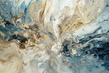 Beautiful abstract acrylic painting in white blue and beige. Generative AI