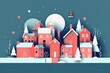 AI generated of colorful and snowy Christmas town at night 