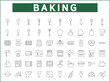© yoojin - Simple Set of baking tool Related Vector Line Icons. Vector collection of kitchen utensils, equipment, apron, kitchenware, bakery, scales, dough, rolling pin, oven and design elements symbols.