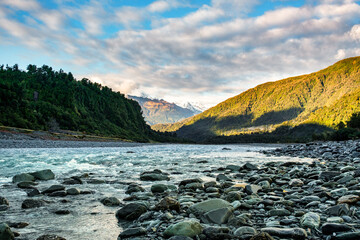 The Southern Alps peaks in New Zealands West coast