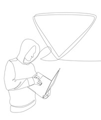 Poster - One continuous line of speech bubble with Computer Hacker. Thin Line Illustration vector concept. Contour Drawing Creative ideas.