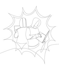 Poster - One continuous line of speech bubble with Computer Hacker. Thin Line Illustration vector concept. Contour Drawing Creative ideas.