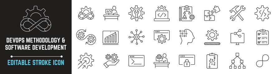 devops methodology and software development editable stroke icon isolated on white background flat v