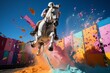  Rider And Horse Jumping Over A Colorful Bar, Generative AI