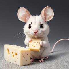 Sticker - Mouse holding  piece of cheese. Generative AI