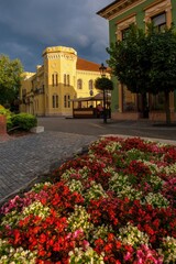 Wall Mural - Komarno, Komarom, a city at the confluence of the Danube and Vah rivers. The border town of Slovakia with Hungary. Historic building of the officer's pavilion. 