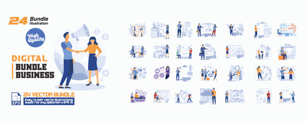 Wall Mural - Digital bundle business concept illustration, collection of male and female business people scenes in the digital bundle business scene. mega set flat vector modern illustration